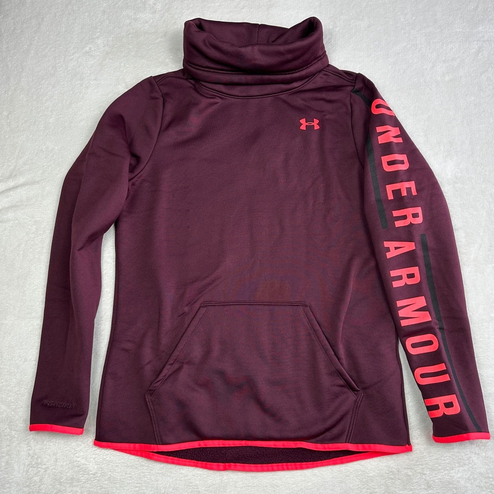 Under Armour Womens Storm ColdGear Funnel Neck Sweatshirt Maroon Small 1316830